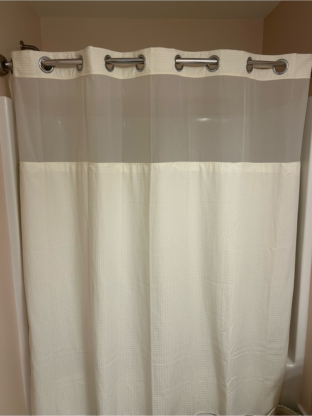 Classic Ivory Shower Curtain with Clear Top Panel